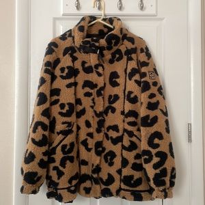 DKNY Animal print cozy teddy coat fleece
